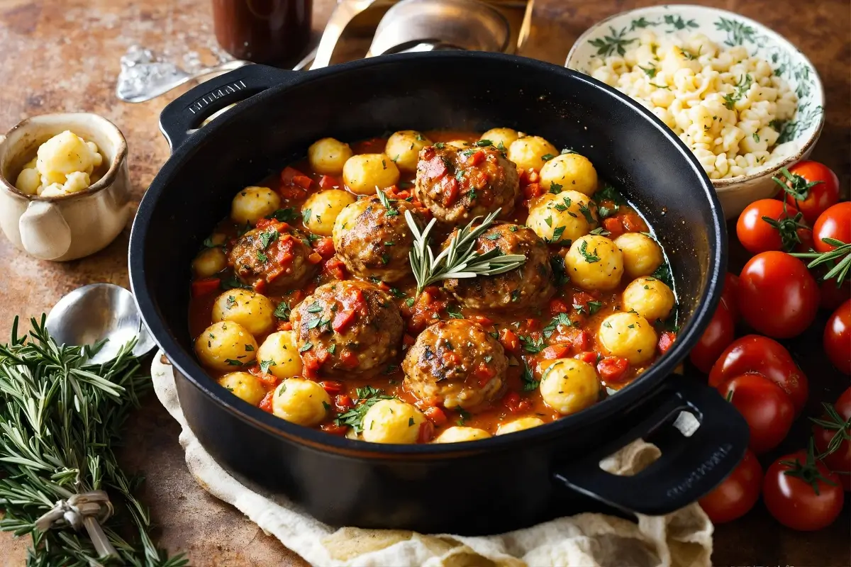 slow cooker tuscan chicken meatballs with gnocchi